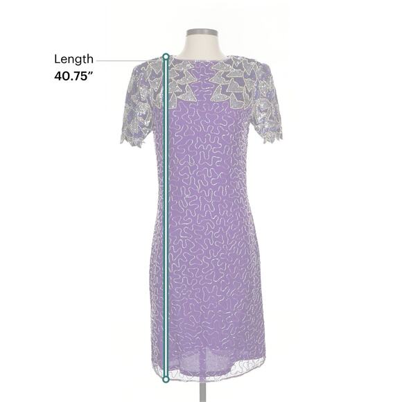 NWT VTG Carina Beaded Midi Dress Purple Silk 80s Hearts Disco Mardi Gras Small - Picture 3 of 4